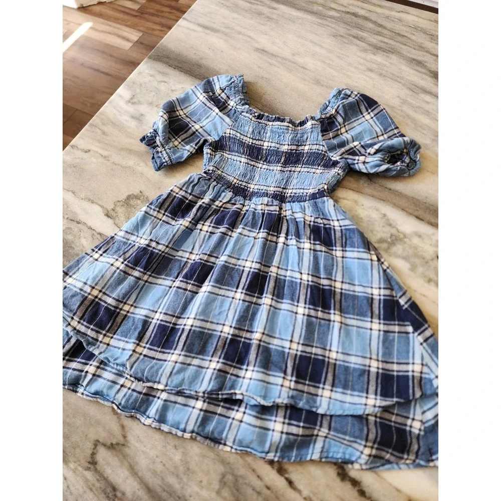 Copper Key Dillards Girls Blue Plaid Smocked Western Dress Size M 8/10
